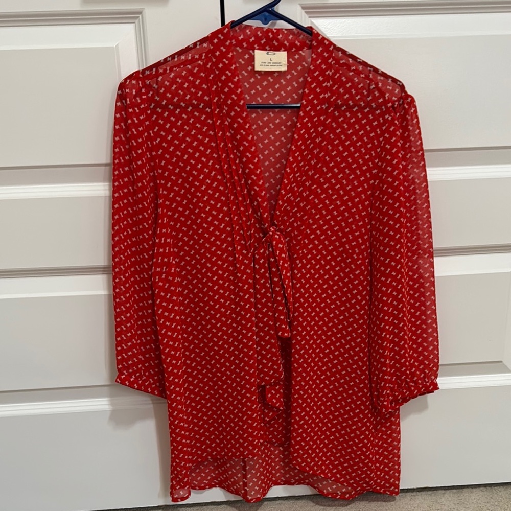 Pins & Needles Red 3/4 Sleeve Notched Collar Blouse